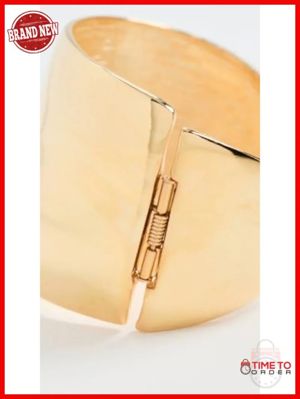 Hinged Cuff Bracelet, Gold Plated Metal, 2.25in Wide
